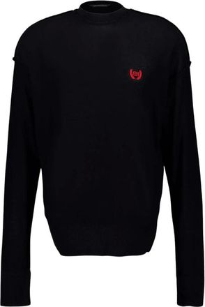 Balenciaga Round-neck Knitwear, male, Black, S, Black Oversized Jumper with Distressed Effect