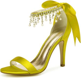 Generic Wedding Bridal Shoes Womens Heels Bridal High Heels 10.5Cm Stiletto Open Toe Sandals Evening Formal Party Dress Shoes,Yellow,4 UK