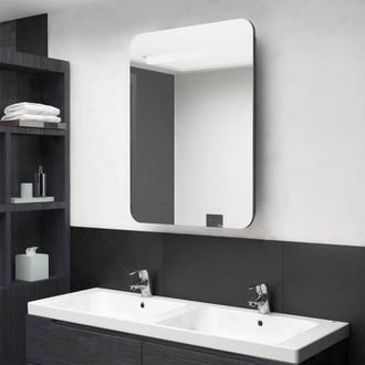 Berkfield Home LED Bathroom Mirror Cabinet Grey 60x11x80 cm | Size: 60 x 11 x 80 cm