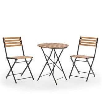 HOMN Conjunto muebles de jard&iacute;n 3 piezas negro, mesa y 2 sillas