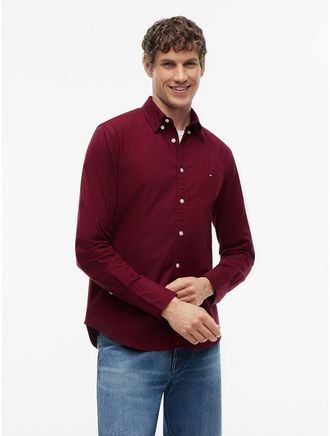 Tommy Hilfiger Mens Regular Fit Flex Flannel Shirt - Burgundy - XL