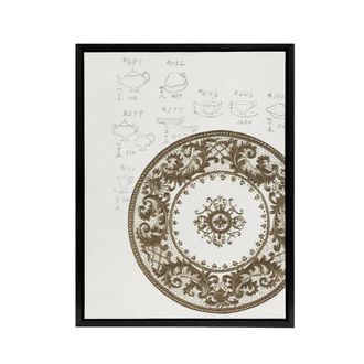 Artery8 Vintage Filigree Design For Plate Framed Canvas Wall Art Print Noritake in Gold | Size: W24 x H32