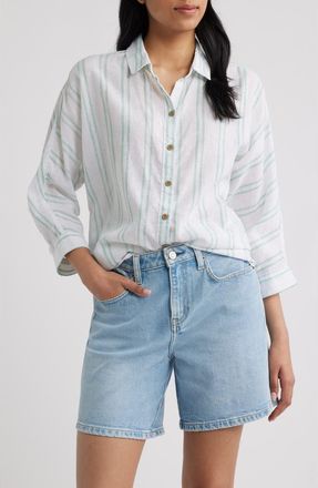 Beach Lunch Lounge Wesley Linen & Cotton Shirt in Kiwi Slice at Nordstrom, Size X-Small