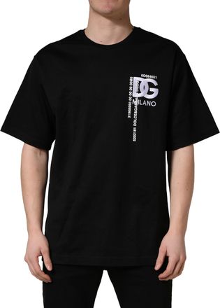 Dolce & Gabbana Black Logo Embroidered Men Crew Neck Mens T-shirt