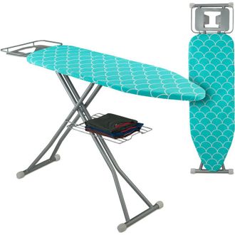 Relaxdays Relaxdays Tabla De Planchar Para Plancha De Vapor, 122x39,5 Cm, Regulable En Altura, Plegable, Estante, Turquesa/plata