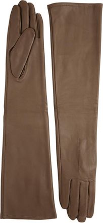 Dents Mia Leather Long Gloves - Brown - M