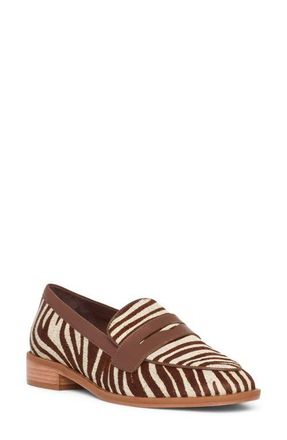 Cinq &agrave; Sept Gretta Zebra Haircalf Loafer in Dark Sepia/Ivory at Nordstrom, Size 10.5Us