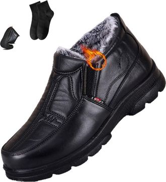 Generic POIOZXD Mens Warm Winter Slip-On Ankle Boots Snow Boots Mens Waterproof Outdoor Fur Lined Comfortable Slip on Walking Ankle Booties Men Loafers Lightw