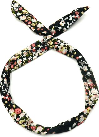 HL Rockabilly Wired Headband Retro Scarf Adjustable Twist Wire Hair Band Bunny Ears Bowknot (N Flower-Black)