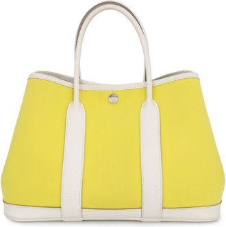 Herm&egrave;s Garden Lime Toile Officier Country Leather Handbag Tote Bag (Pre-Owned)