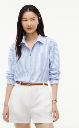 Tommy Hilfiger Womens Boxy Fit Gold-Button Stripe Poplin Shirt - Optic White - XXL