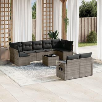 vidaXL Set De Sof&aacute;s De Jard&iacute;n 10 Pzas Con Cojines Rat&aacute;n Sint&eacute;tico Gris Vidaxl