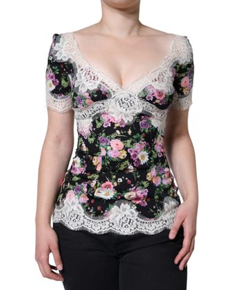 Dolce & Gabbana Womens Floral Lace Top Tsh86564 - Black Silk - Size EU 40 (Womens)