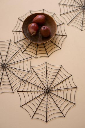 Kalalou Set Of Four Black Wire Spider Web Placemats
