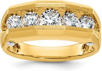 Diamond2Deal 14k Two-tone Lab Grown Diamond 5-Stone Band Ring 1.2Ct Clarity- VS Color- G-H