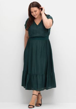 Sheego Maxikleid SHEEGO Maxikleid, Damen, Gr. 44, Normalgr&ouml;ssen, blau (petrol), 100% Viskose, unifarben, lang, V-Ausschnitt, Kleider Maxikleid