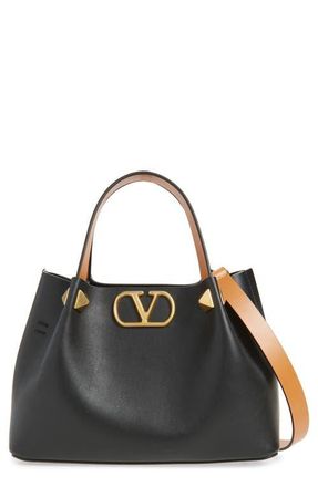 Valentino Garavani Small VLOGO Signature Top Handle Bag in Black/Camel at Nordstrom
