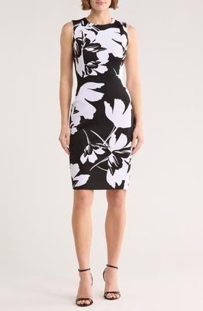Calvin Klein Floral Print Sheath Dress in Black White at Nordstrom Rack, Size 10