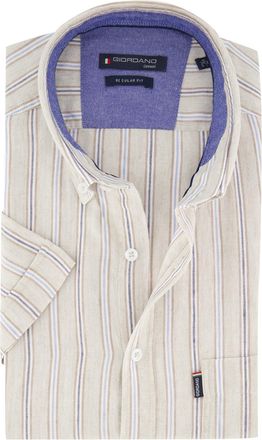 Giordano Beige gestreept korte mouw Giordano Regular Fit overhemd