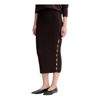 Sessun Gonna Midi a Costine con Bottoni - - Skirts - Donna - Marrone - S