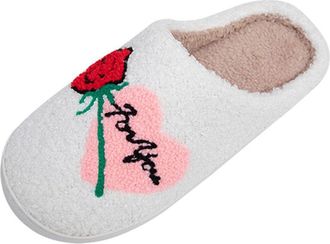 Generic Womens Closed Toe Slippers, Womens Slippers with Rose Embroidery, Cotton Cosy Home Slippers for Indoor Use, Felt Slippers, Cosy Slippers, Large Size H