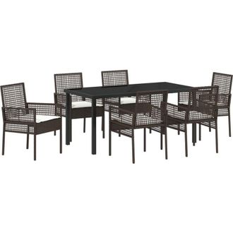 vidaXL Conjunto De Comedor De Jard&iacute;n 7 Pcs Marr&oacute;n Rat&aacute;n Sint&eacute;tico Vidaxl