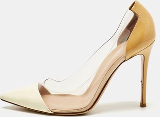 Gianvito Rossi Cream/beige Patent Leather And Pvc Plexi Pumps