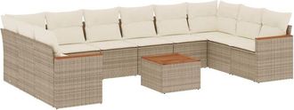 vidaXL Set De Sof&aacute;s De Jard&iacute;n 11pzas Con Cojines Rat&aacute;n Sint&eacute;tico Beige Vidaxl