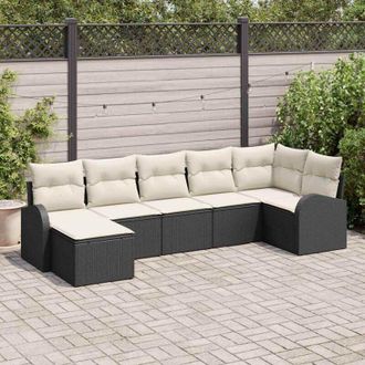 vidaXL Vidaxl - Conjunto De Sof&aacute; De Jard&iacute;n Con Coj&iacute;n 7 Pcs Negro Polirat&aacute;n