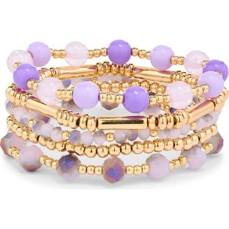 Nordstrom Rack Assorted 5-Pack Stretch Bracelets in Purple Multi- Gold at Nordstrom Rack