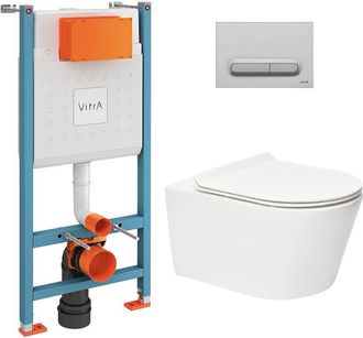 Vitra Pack Inodoro V-fix Core + Inodoro Sin Brida Sat Brevis + Placa Cromo Mate (v-fixbrevis-5)