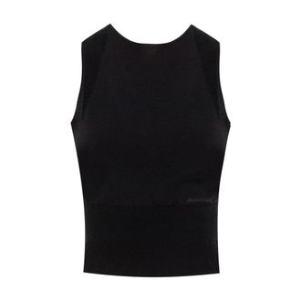 Ermanno Scervino Sleeveless Tops, female, Black, M, Ribbed Crew Neck Top with Logo