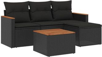 vidaXL Set De Muebles De Jard&iacute;n 5 Pzas Y Cojines Rat&aacute;n Sint&eacute;tico Negro Vidaxl