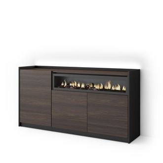 Skraut Home Skraut Home - Aparador Para Sal&oacute;n, Gran Capacidad De Almacenaje, 156x37x80cm, 3 Puertas, Chimenea El&eacute;ctrica, Led, Estilo Moderno, Roble Oscuro Y Negro