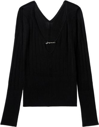 Jacquemus Pralu Top - Dames - V-hals truien - Zwart - S - Polyester - Truien & Vesten