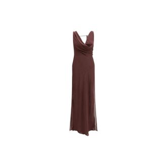 Andamane Abito lungo in seta drappeggiata - - Dresses - Donna - Marrone - S