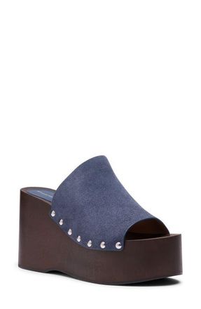 Stuart Weitzman Kate Studded Wedge Platform Slide Sandal in Stormy Blue at Nordstrom, Size 7.5