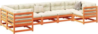 vidaXL Set De Sof&aacute;s Jard&iacute;n 7 Pzas Con Cojines Madera Pino Marr&oacute;n Cera Vidaxl