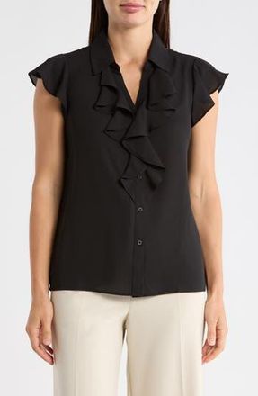 Calvin Klein Ruffle Cap Sleeve Top in Black at Nordstrom Rack, Size X-Small