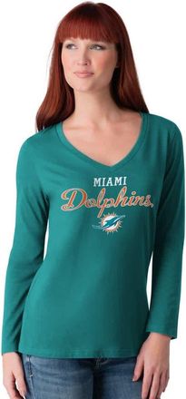 G-III 4Her by Carl Banks Womens G-III 4Her by Carl Banks Aqua Miami Dolphins Post Season Long Sleeve V-Neck T-Shirt at Nordstrom, Size X-Small