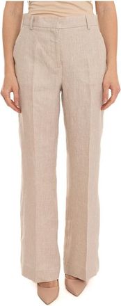 Max Mara Wkdmalizia straight leg pants - Dames - Straight fit broeken - Beige - XL - Leer - Broeken
