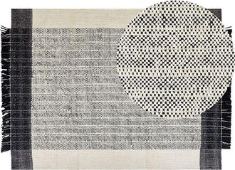 Beliani Beliani - Alfombra De Lana Blanco Crema Negro 160 X 230 Cm Algod&oacute;n Hecho A Mano Borlas Ketenli