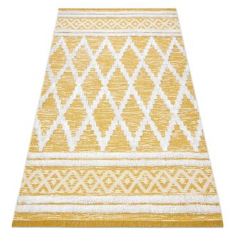 RugsX Tappeto Eco Sizal Boho Moroc Diamants 22297 Franges - Due Livelli Di Pile Giallo / Crema, Tappeto In Cotone Riciclato Yellow 136x190 Cm