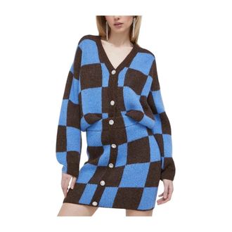 Stine Goya Checkerboard Knopen Minirok - Dames - Rokken - Blauw - Maat: M Acryl