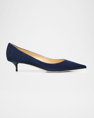 Jimmy Choo London Amelia Suede Kitten-Heel Pumps, Navy