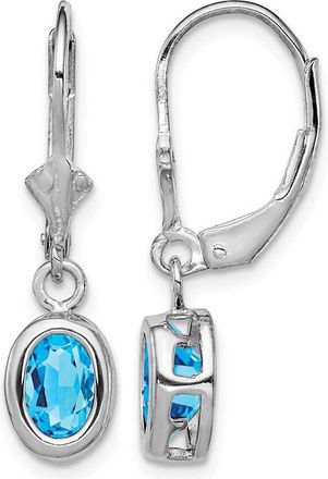 Diamond2Deal Sterling Silver Rhodium Plated 7x5mm Oval Blue Topaz Drop Dangle Earrings