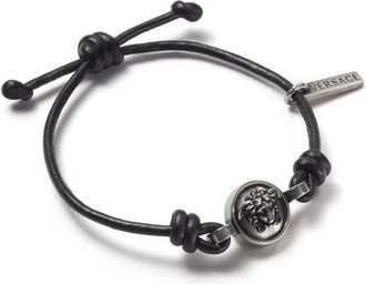 Versace Mens Leather Slide Bracelet in Black-Palladium at Nordstrom