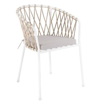 LOLAhome Silla de jard&iacute;n myra de acero y cuerda t&eacute;cnica con coj&iacute;n