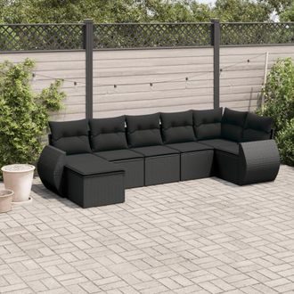 vidaXL Set De Comedor De Jard&iacute;n 7 Pzas Y Cojines Rat&aacute;n Sint&eacute;tico Negro Vidaxl