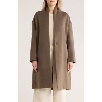 Vince Collarless Wool Blend Longline Coat in Taupe at Nordstrom Rack, Size X-Large